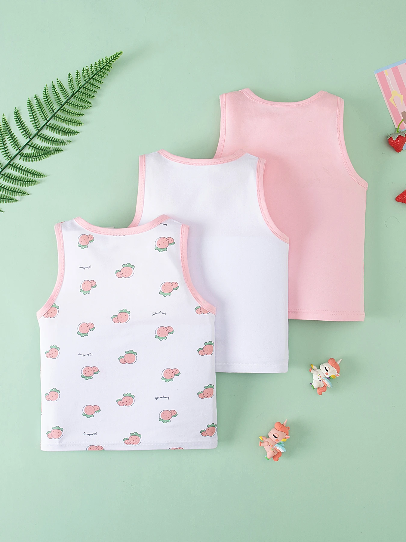 3-teiliges süßes und niedliches Vier-Jahreszeiten-Weste-Set für Mädchen, bequemes ärmelloses T-Shirt mit Rundhalsausschnitt, lässiges, vielseitiges Cartoon-Oberteil für Kinder – Detail 6