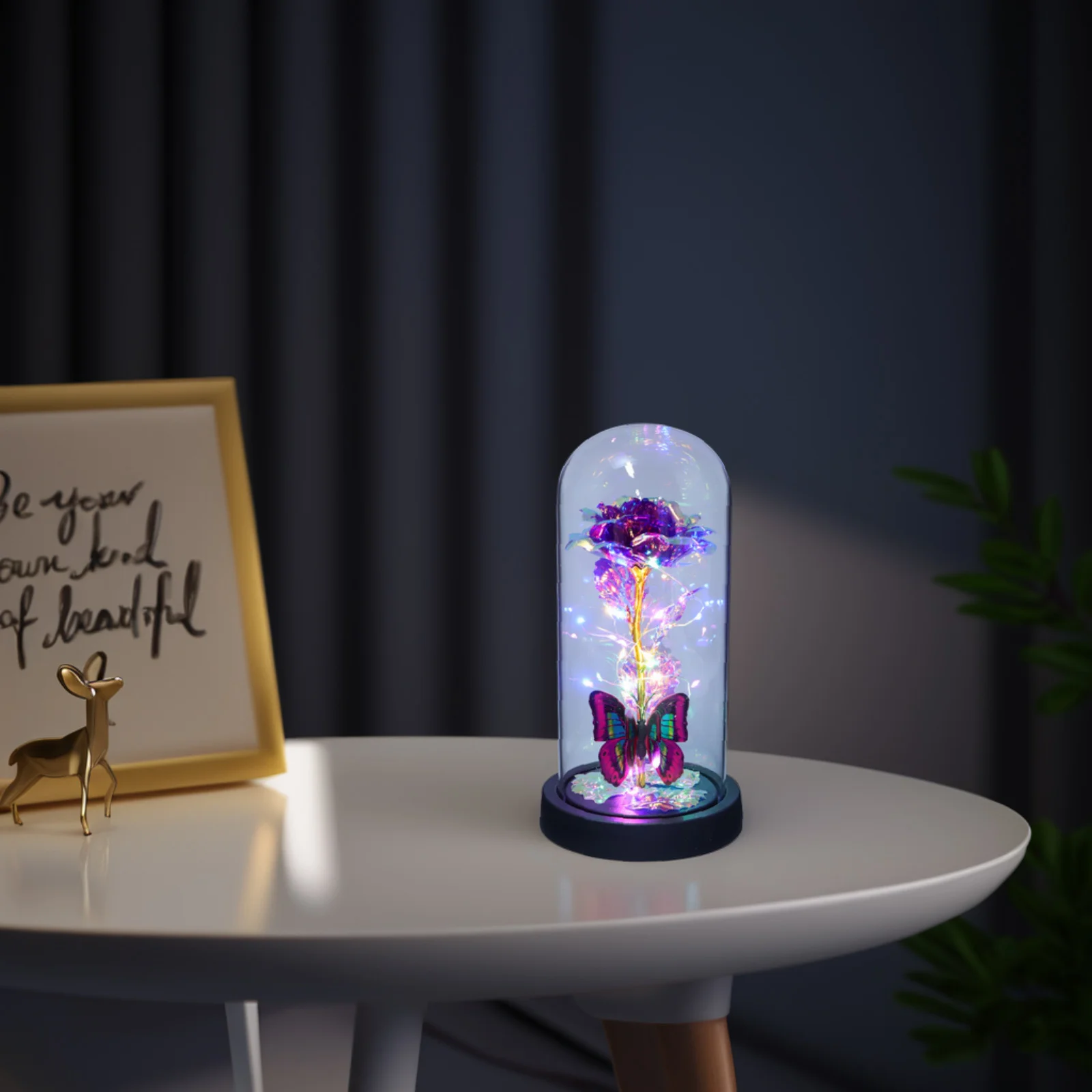 

Glass Dome Bright Color Preserved Flower Builtin Lights Romantic Present Romantic Adorn Valentine's Day Anniversary