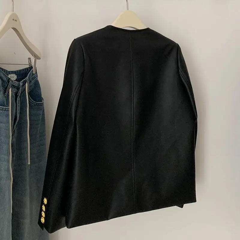 سترة جلدية PU من Fried Street سترة سوداء للنساء للربيع والخريف سترة فضفاضة غير رسمية راقية تحظى بشعبية كبيرة هذا العام #5