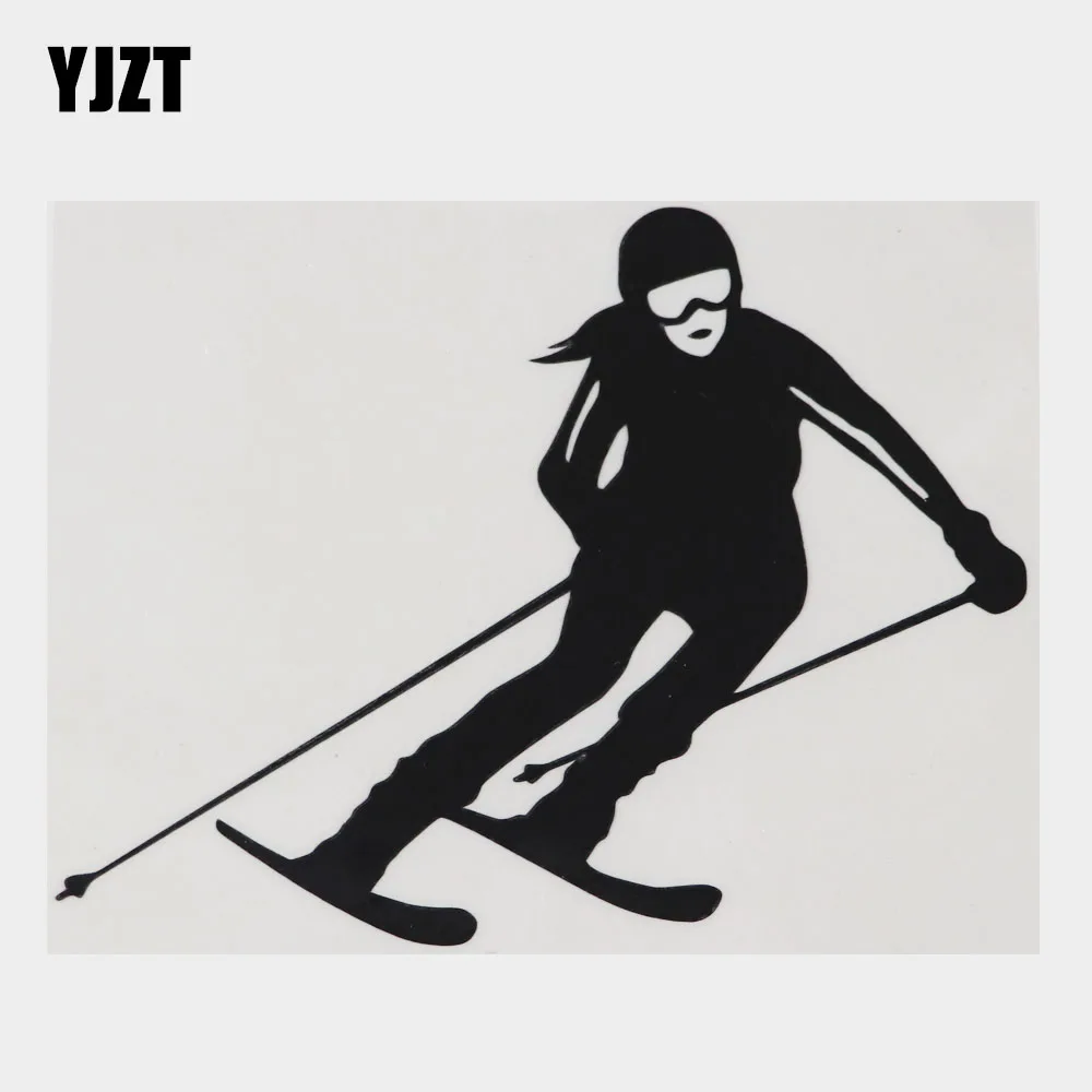 YJZT 15.4CM×12.1CM Decal Cool Girls Winter Alpine Skiing Vinyl Black/Silver Car Sticker 8A-1427