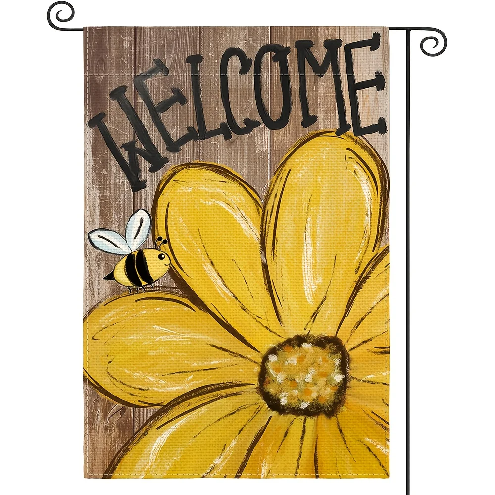 

Spring Summer Bee Sunflower Garden Flag 12.5x18 Inch Double Sided Welcome Wood Grain Design Outdoor Yard Home Flag