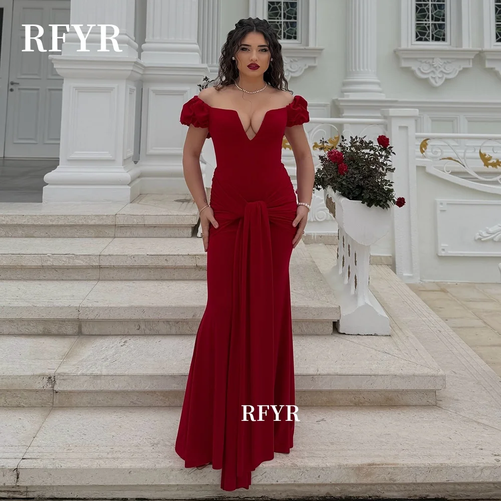 

RFYR Sexy Prom Dress Off Shoulder Evening Dress Mermaid Party Dress Crepe Cocktail Dress for Women Customized