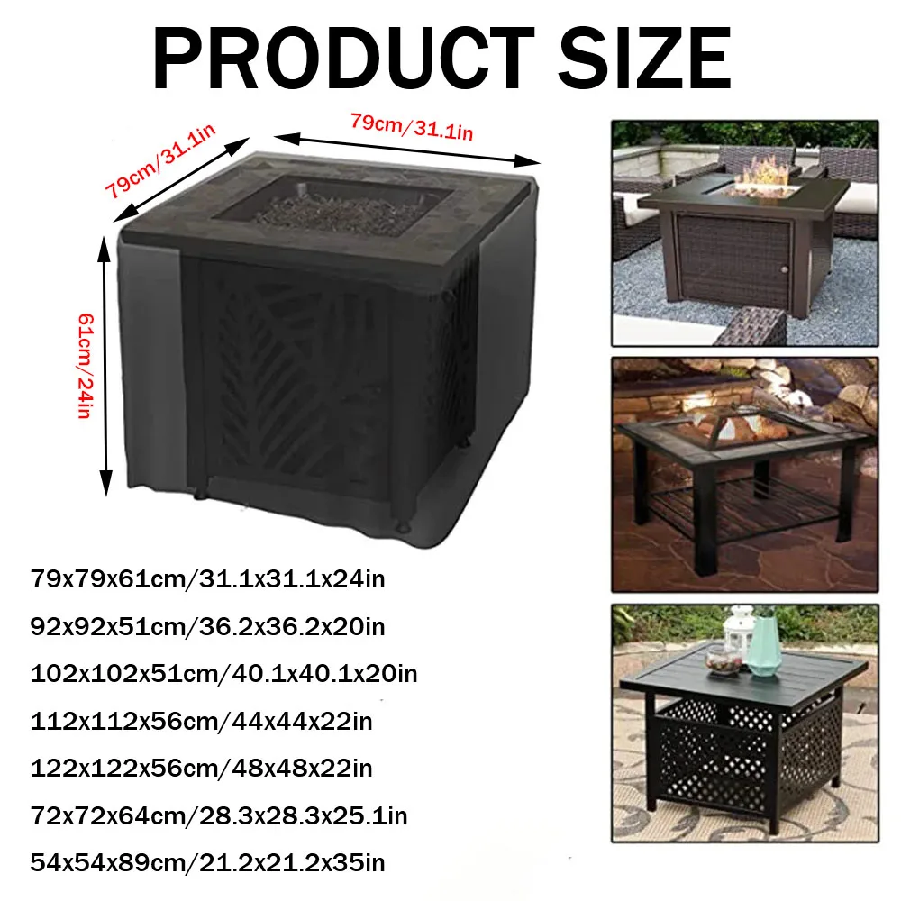 Square Fire Pit Cover 210T Waterproof Square Patio Fire Pit Table Cover with Drawstring Bottom Grill Cover, BBQ Accessories