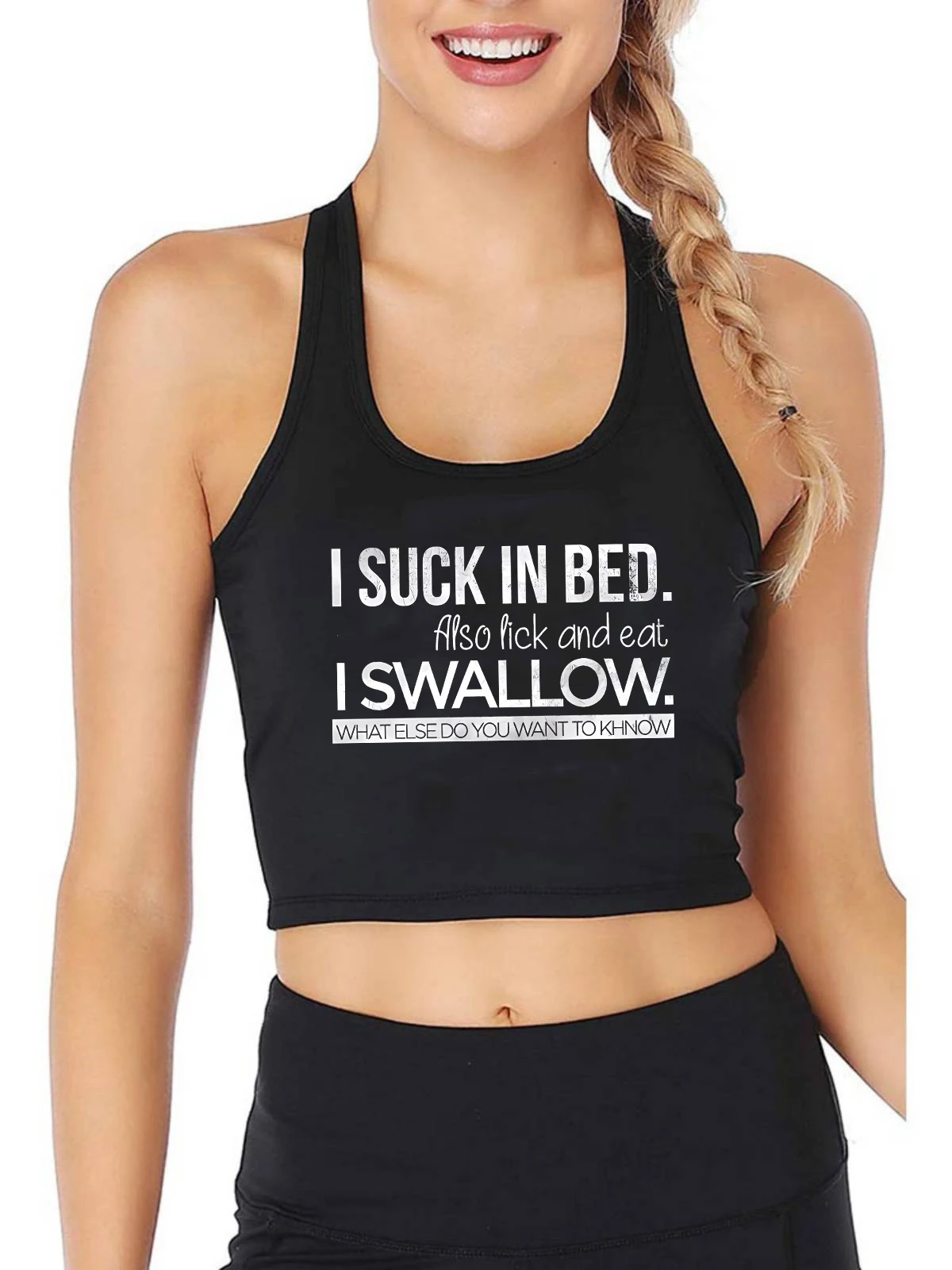 I Swallow Design Cotton Sexy Slim Fit Crop Top Hotwife Humorous Flirtation Style Tank Tops Swinger Customizable Naughty Camisole