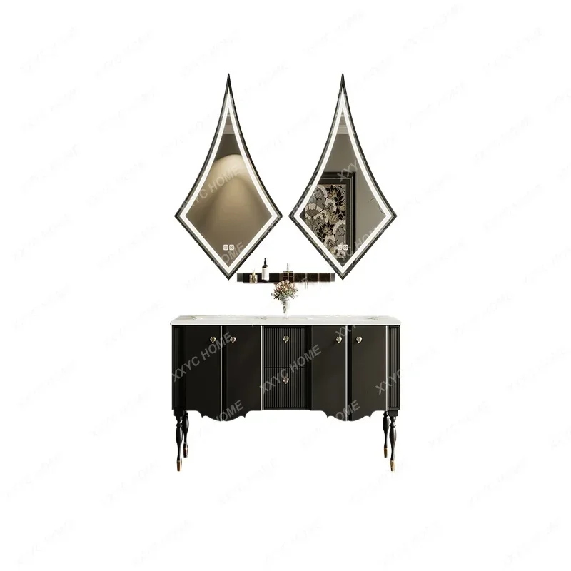 

Original design oak floor-to-ceiling French retro bathroom cabinet combination bathroom washbasin cabinet customization