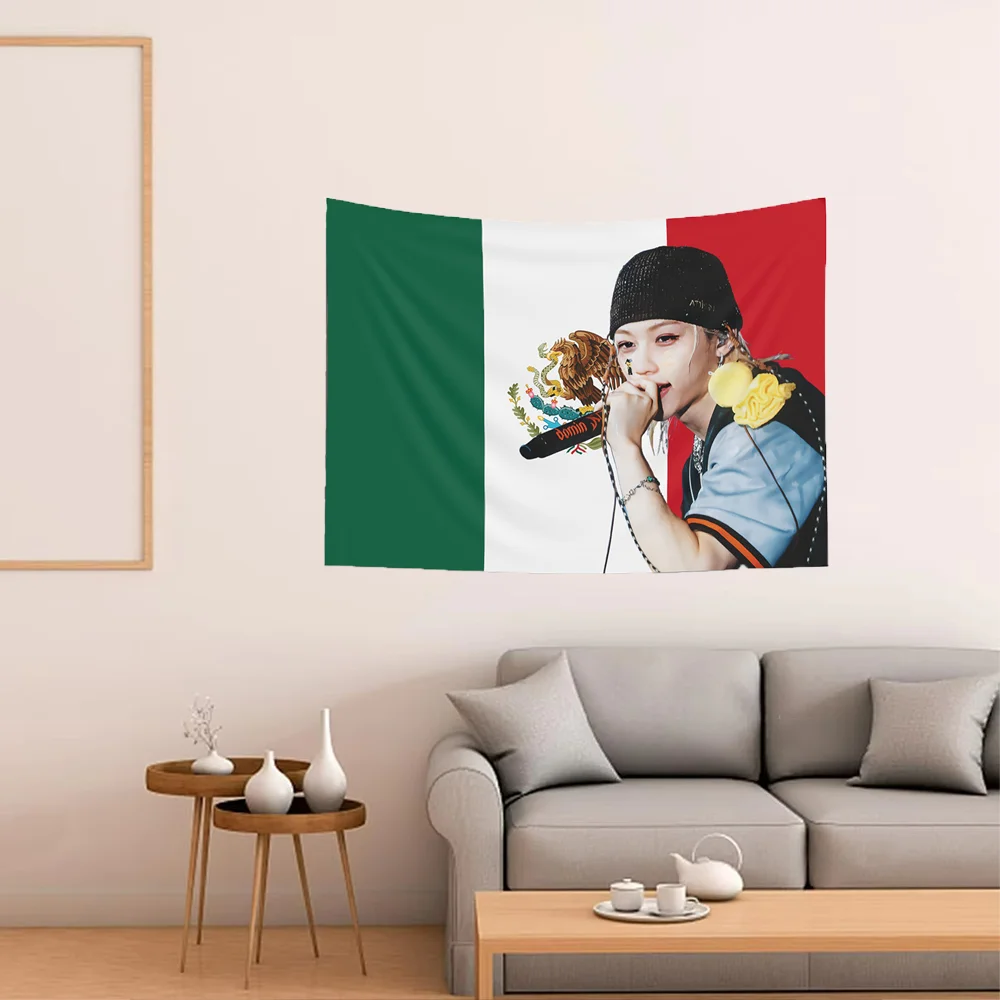 

1 шт. Концертный баннер с мексиканским флагом «Феликс», эстетичный гобелен, фон для спальни/общежития, тканевое украшение для стен в стиле аниме