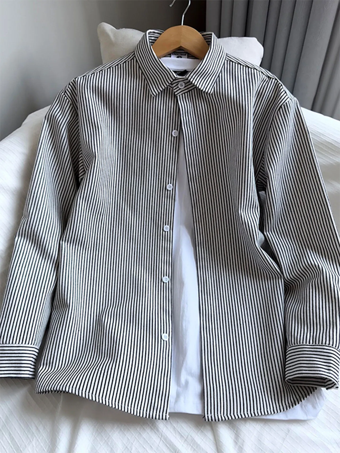 

Loose Casual Striped Long Sve Men's irt Autumn Season Youth Sle Comfortable Breathable Cleanfit Outerwear Coat