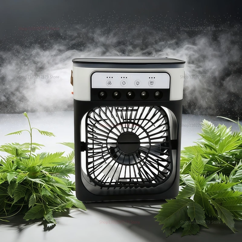 جديد 3 في 1 مروحة مكيف الهواء المحمولة مع ضوء الليل LED مروحة محمولة خمسة حفرة رذاذ مروحة صغيرة المرطب مبرد الهواء