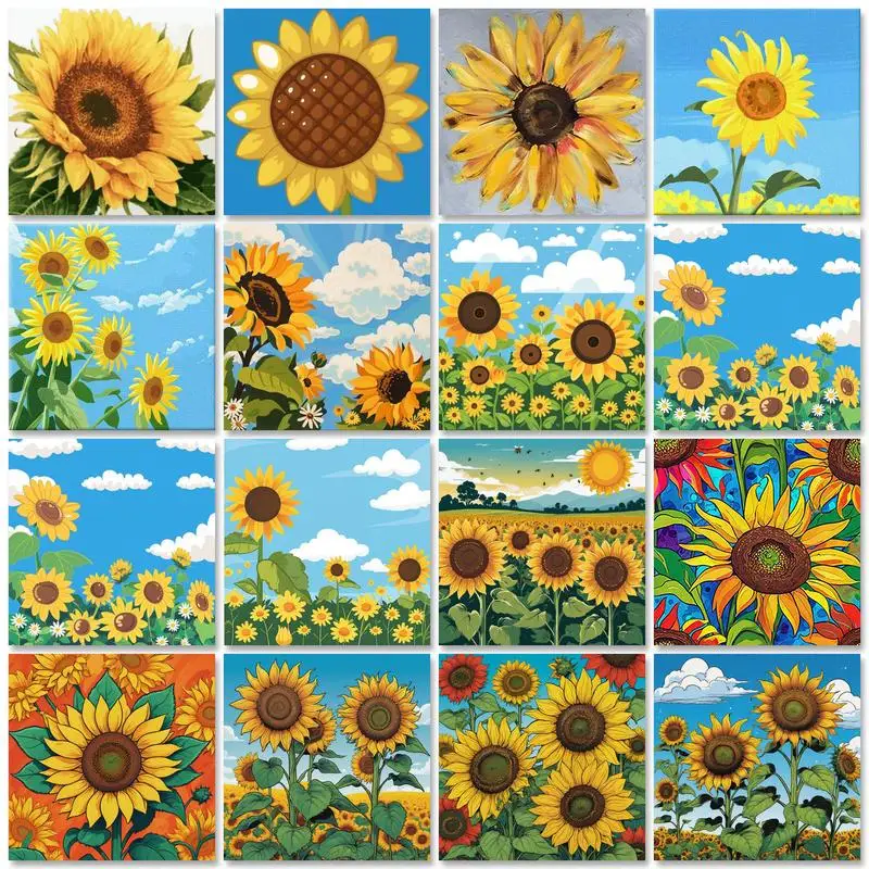 

20x20cm Framed Sunflower Painting By Numbers Paint Kit Paint Kit for Beginner Flower Number Painting Wall Decor Color by Numbers