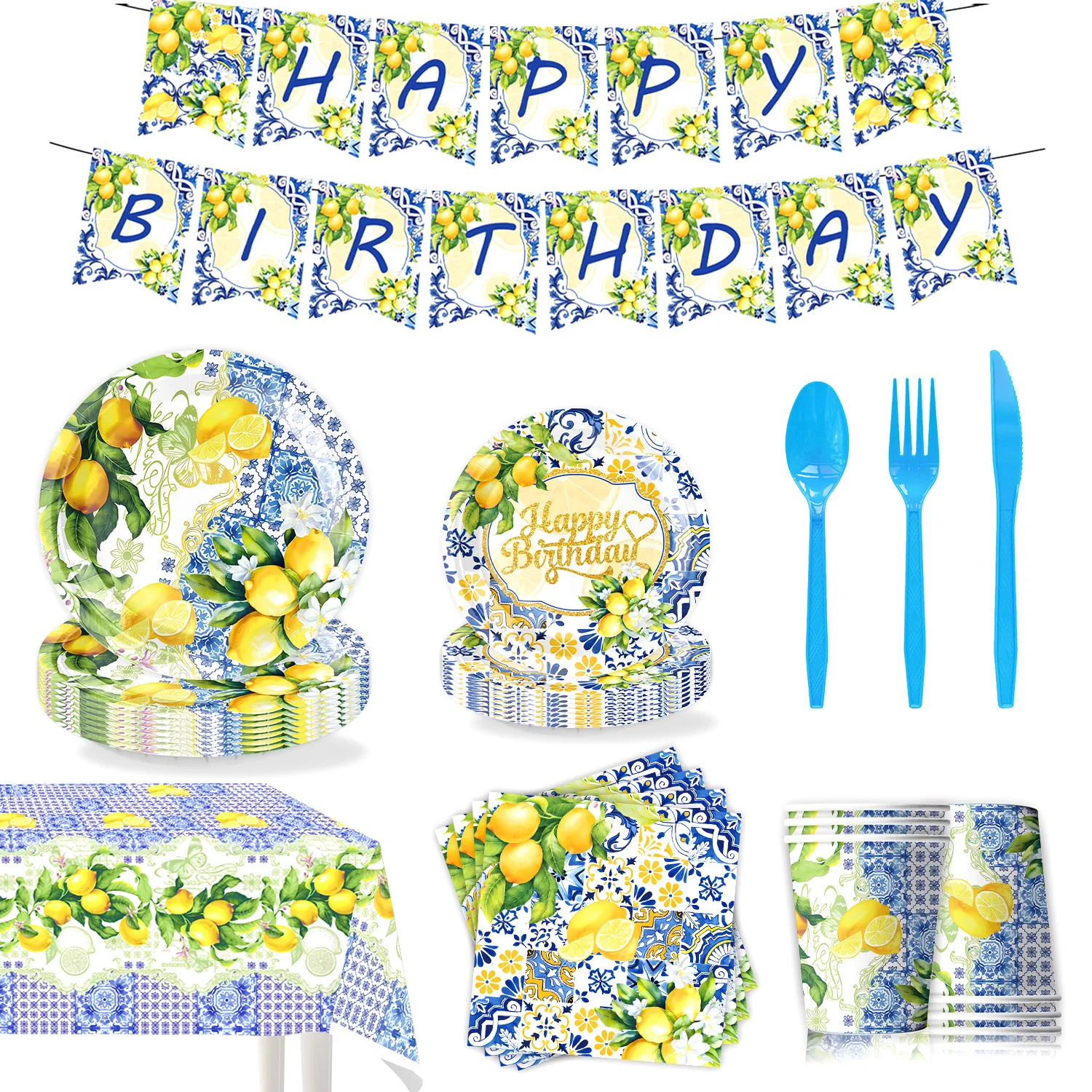 Summer Lemon Party Bridal Shower Wedding Theme Disposable Tableware Tablecloth Paper Towels Paper Plates Decoration