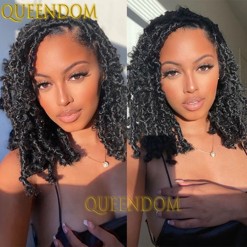 

Synthetic Passion Twist Braid Wig 16 Inch Distressed Looped Butterfly Locs Braids Wig Full Lace Box Braided Wig for Black Women