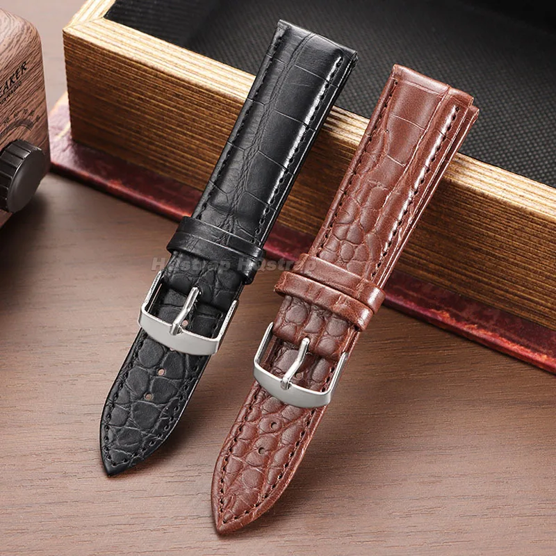 Leather Watch Band 20mm 22mm Alligator Pattern Cowhide Strap for Seiko Bracelet Soft Comfortable Universal Replacement Wristband