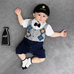 Summer baby boy pure cotton jumpsuit baby short-sleeved romper newborn full moon hundred days harem handsome dress