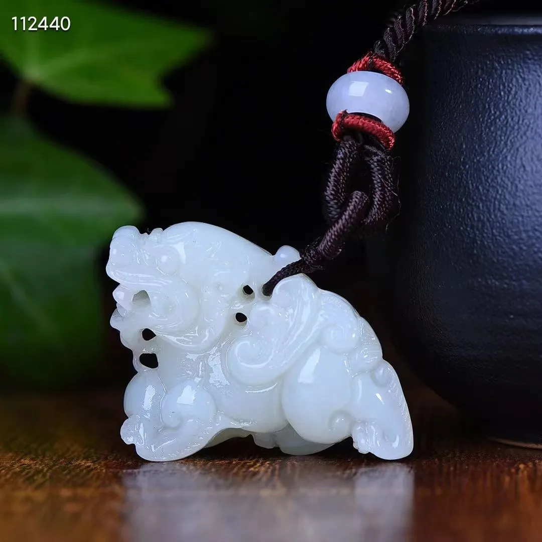 

Natural 100%real white hetian jade carve brave troops jade pendant Attracting Wealth necklace jewellery for men women gifts luck