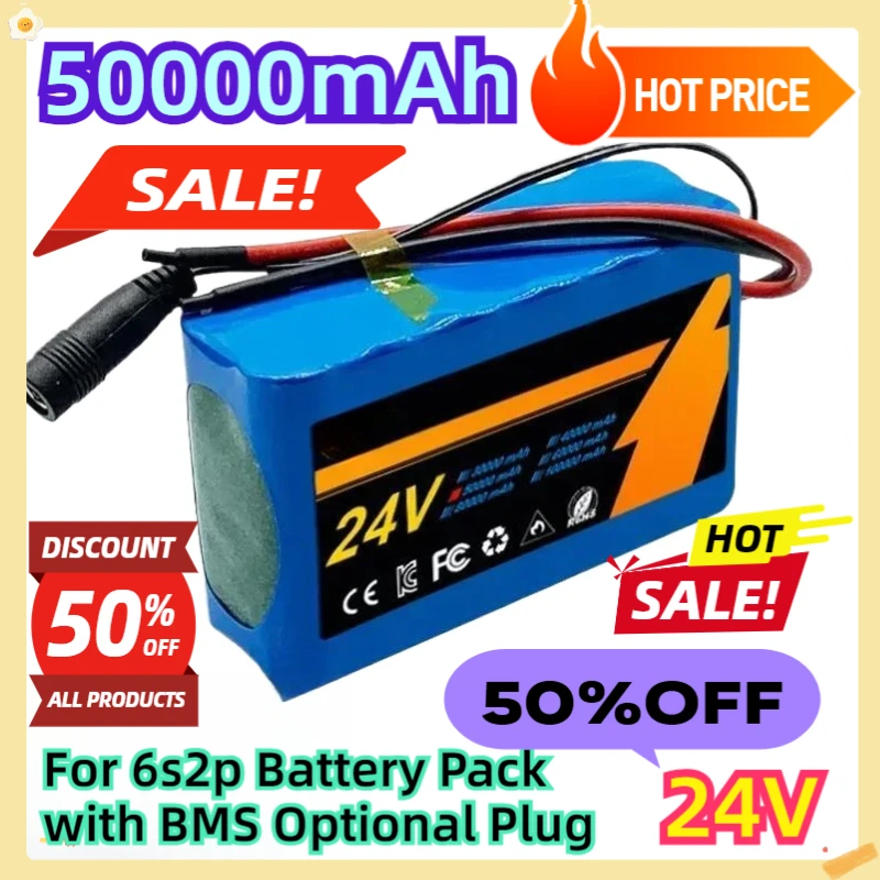 

For 50Ah 24V 6s2p 50000mah Battery Pack with BMS Optional Plug