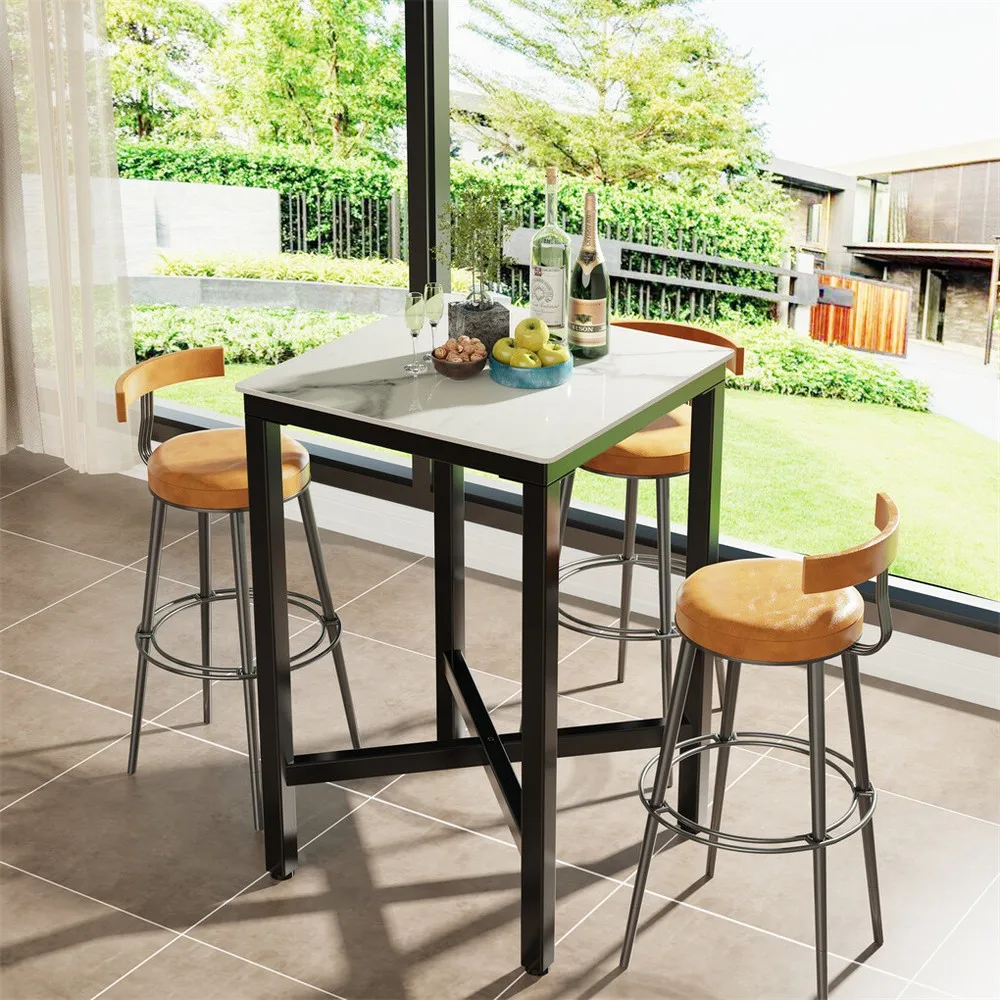 Table de bar Table de pub Table basse carrée en marbre café avec pied robuste 105 cm