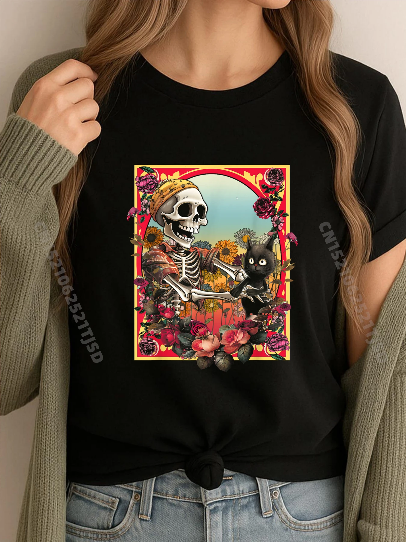 

Скелет с изображением кошки, ленивый костюм на Хэллоуин, череп, мужская дизайнерская одежда, футболка Camisetas De Hombre, женский дизайн