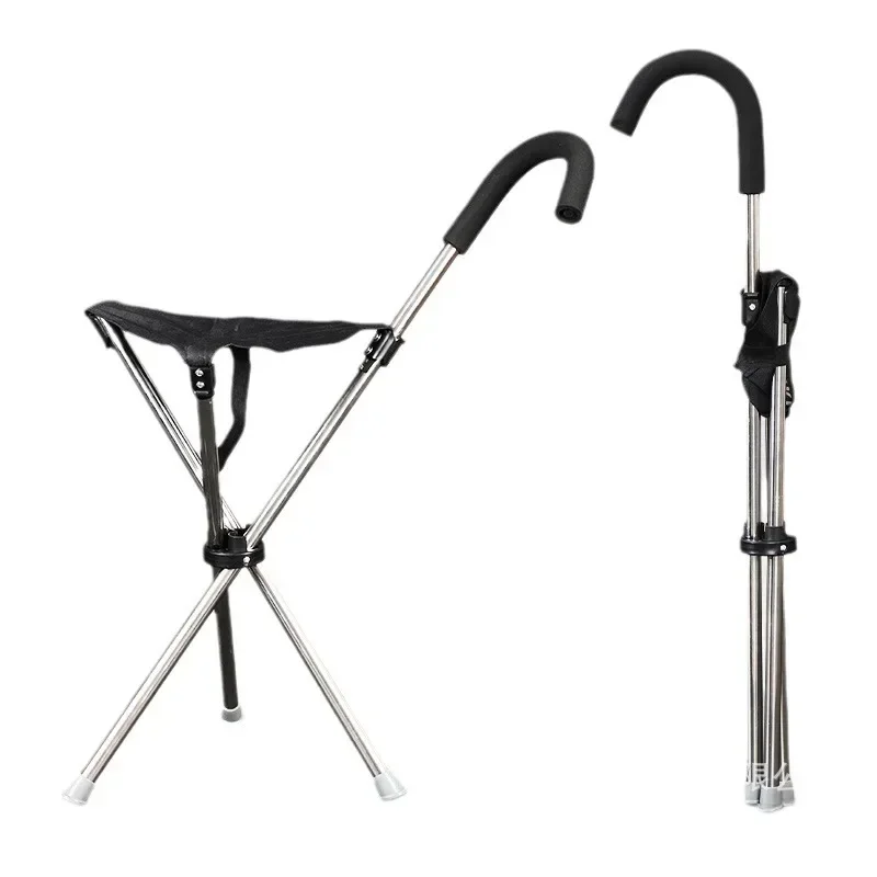 Outdoor Foldable Crutch Chair Elderly Walking Aid Crutch Stool Wholesale Lightweight Mountaineering Cane Walking Stick Stool