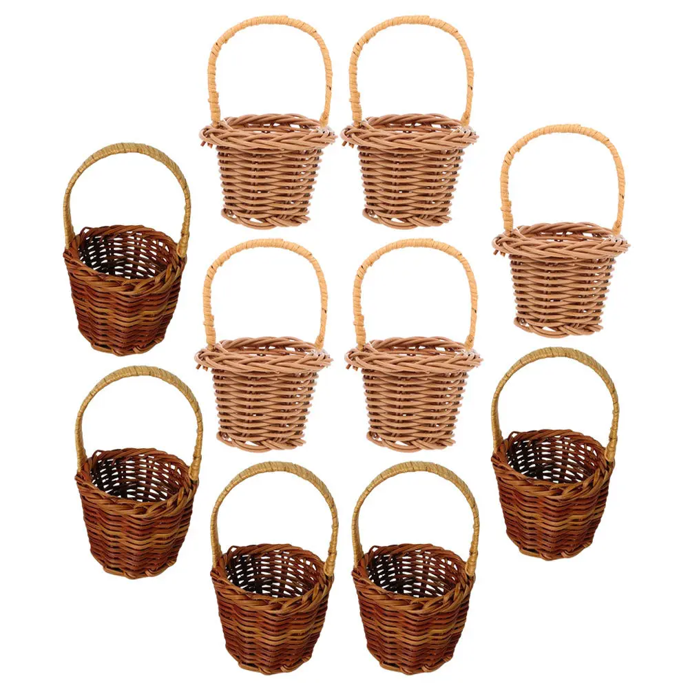 

10Pcs Mini Rattan Woven Basket Set Mini Flower Holder Rustic Miniature Basket Farmhouse Wedding Home Garden Office Decor