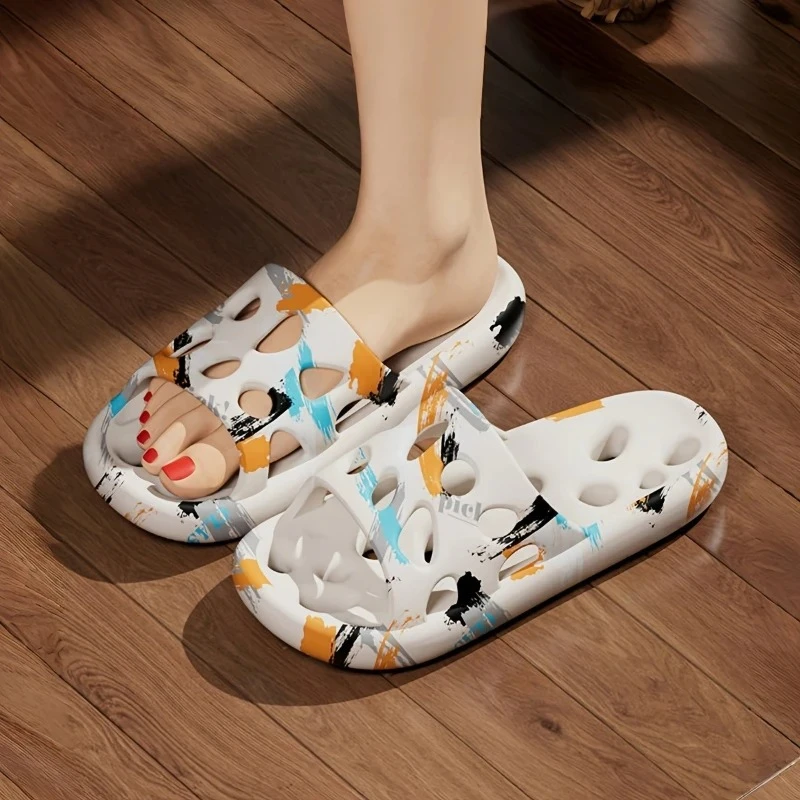 Printed EVA Summer Drain men Slippers Hollow Bottom Quick Dry Anti Slip Casual Home bathroom Beach Pool Outdoor women Sandals