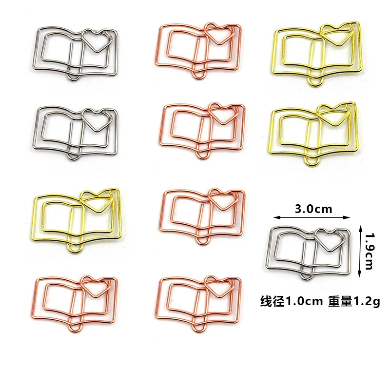 Cute Paper Clips Special-shaped Golden Paperclips Book Modeling Metal Paper Clip Gold Clips For Paper Kawaii Stationery Clips