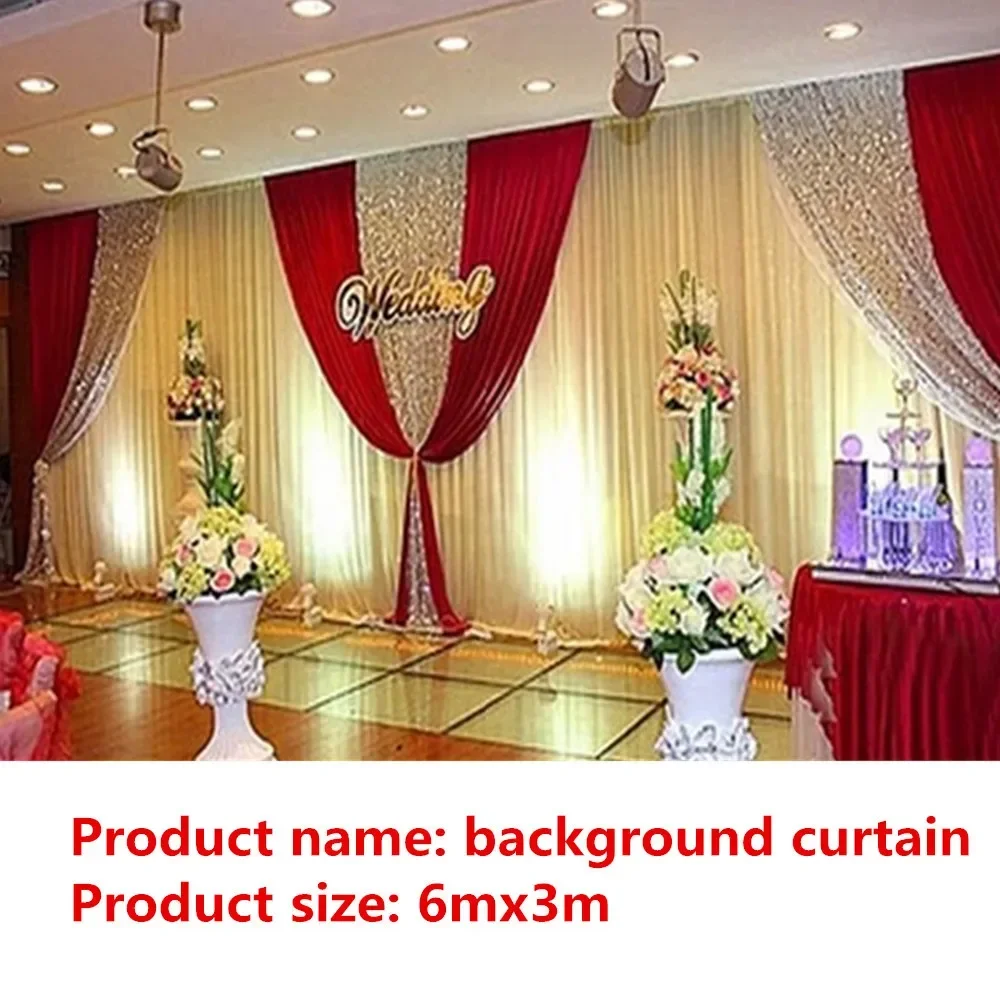 wedding backdrop 3m*6m nice/colorful/wonderful ice silk curtain backdrop with colorful swags and draps
