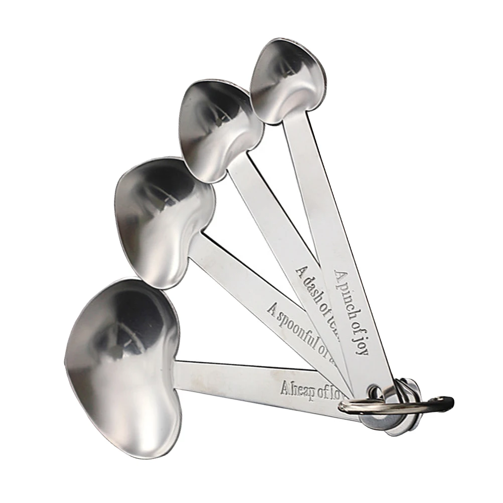 

Stainless Steel Heart Shape Measuring Spoon Set Portable Kitchen Supplies Baking Tools for Spice Sugar Salt Wheat Measurement