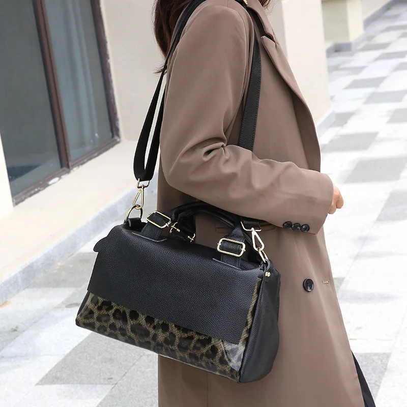 

Fashion Large Capacity Women's Bag Leopard Print Handbag Soft Lychee Grain Leather Ladies Shoulder Crossbody Tote bags sac bolso