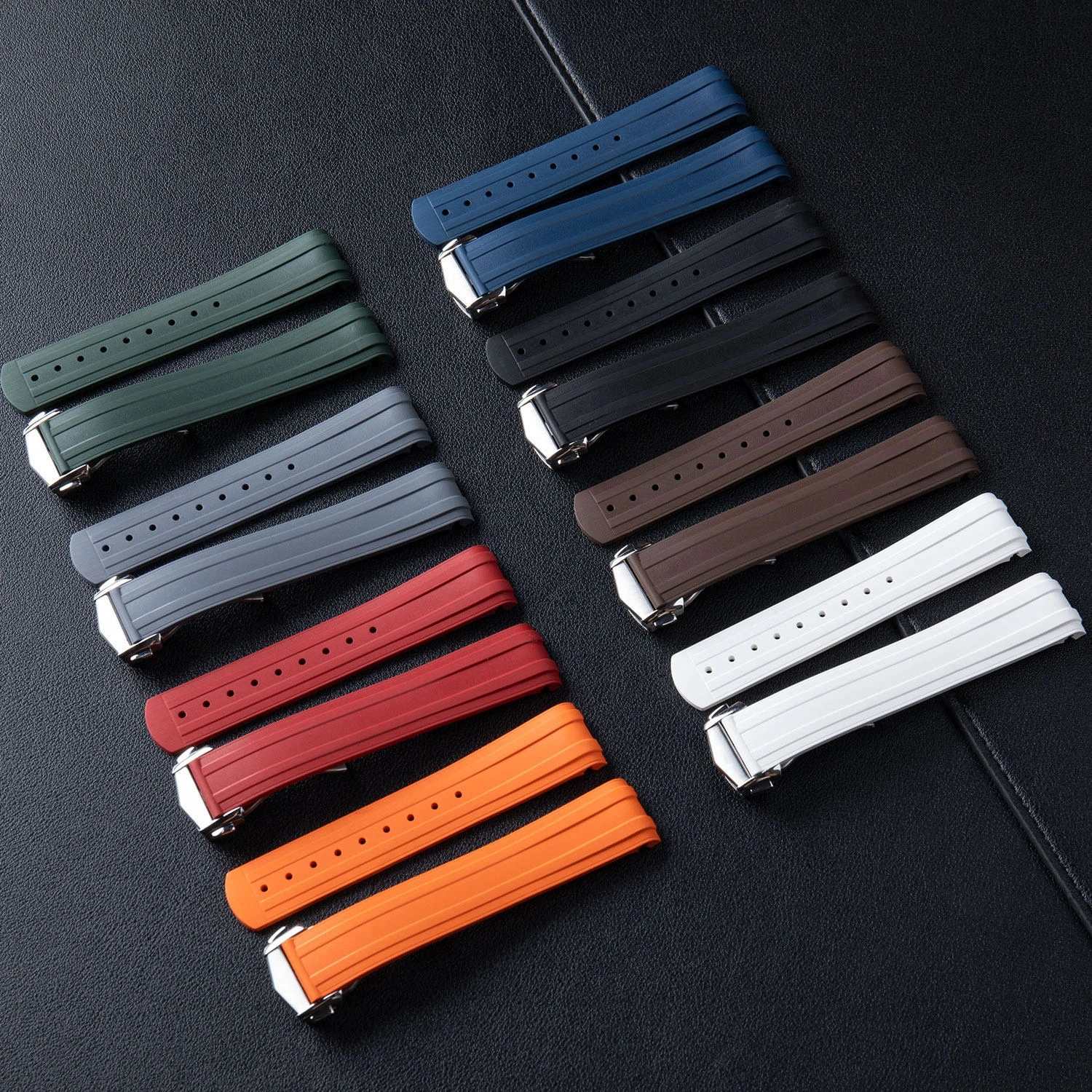 

20mm Clear Engrave FKM Watch Strap Fit For Omega Seamaster 300 With Original Extended Buckle 316L Stainless Steel Clasp