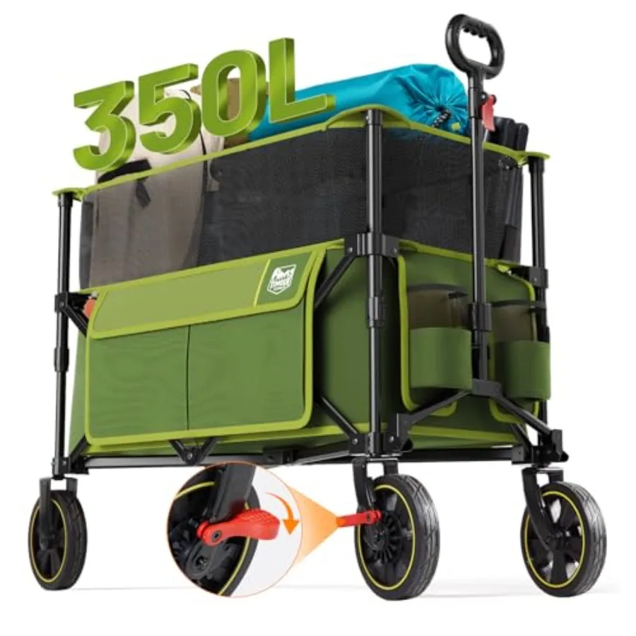 

Extra Large Collapsible Folding Wagon Carts with Brake Heavy Duty Outdoor Camping Utility Wagons with Extended Height Adjustabl