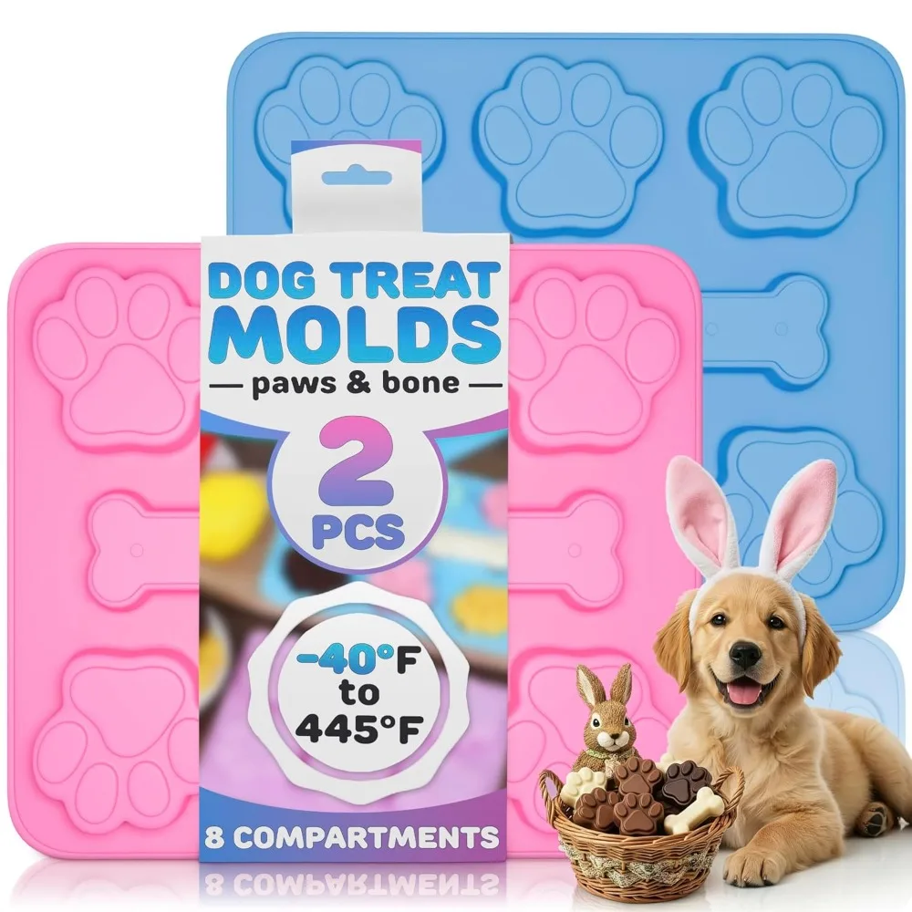 2-Pack Dog Treat Silicone Molds – Bone & Paw Shapes for Frozen Snacks, Biscuits, Ice Cubes & More