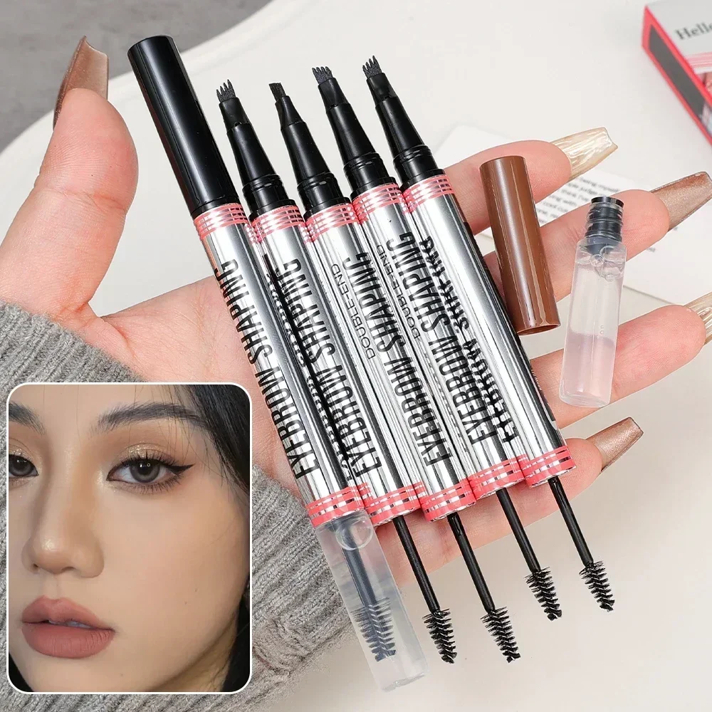 Double-headed Liquid Eyebrow Pencil Fast Drying Waterproof Sweatproof Lasting Brow Shaping Multifuncation Women Eyebrow Makeup