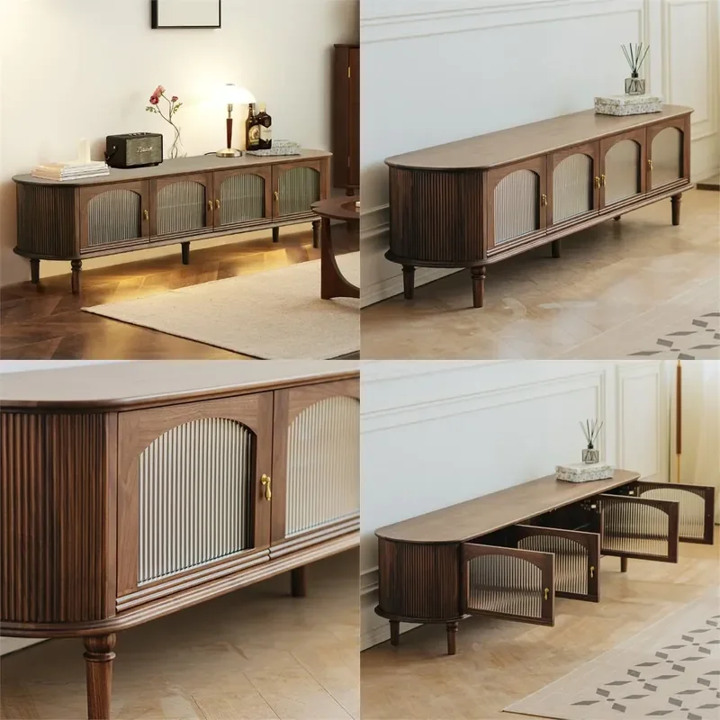 Retro Solid Wood TV Stand North American Black Walnut Nordic Living Room Storage Cabinet Home Entertainment Console Furniture