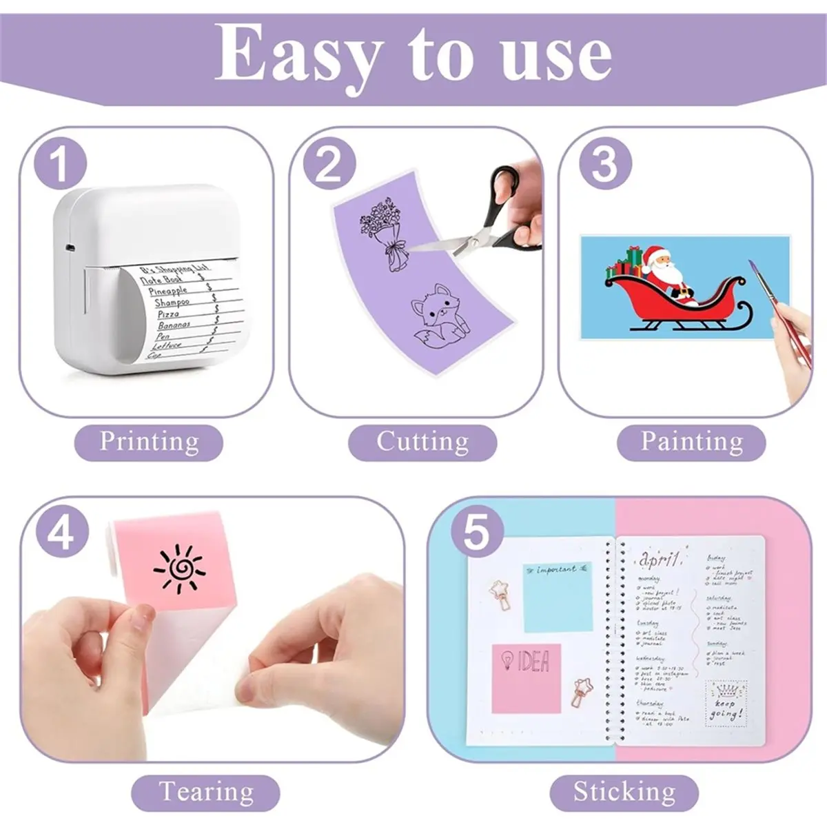 40 Rolls Mini Printer Thermal Sticker Paper, Self-Adhesive Thermal Printer Paper for Pocket Inkless Portable Printers