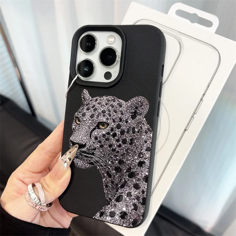 Diamant-Leopardenmuster-Hüllen für iPhone 17 14 15 16 Pro Max Plus, iPhone 11 12 13 14 15 7 8 XS XR Luxus-Silikon-Schutzhülle – Detail 3