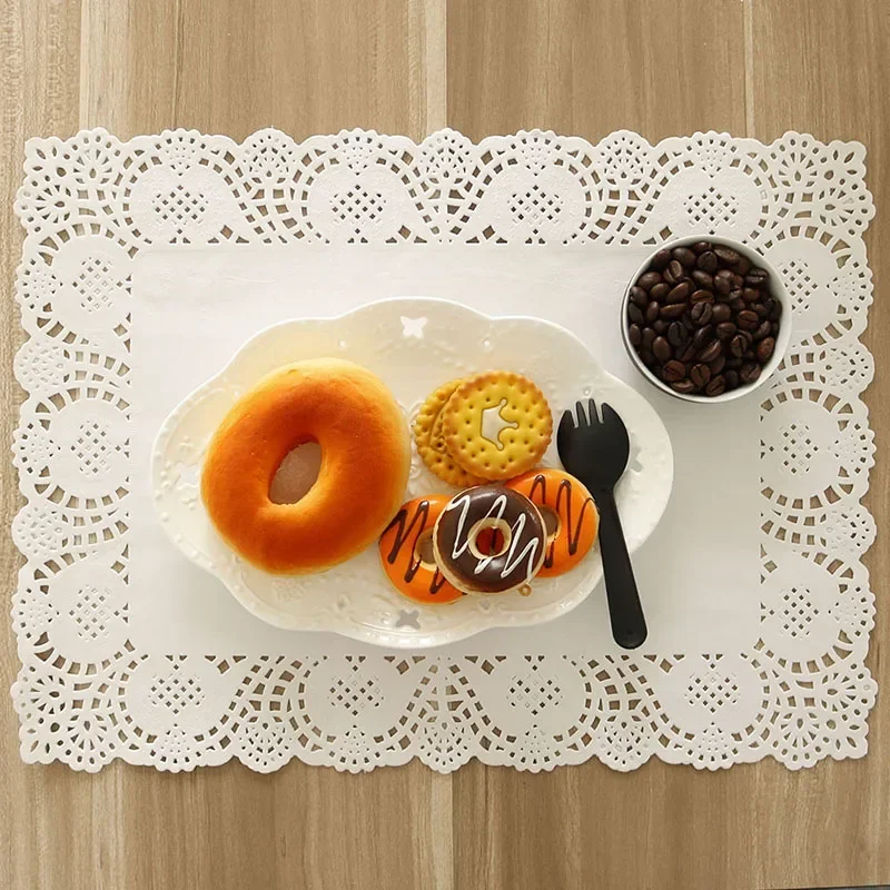 140pcs White Decorative Tableware Placemats Rectangle Oil Absorption Paper 23*16cm 30*19cm 34*17cm Cake Packaging Paper Pads Mat