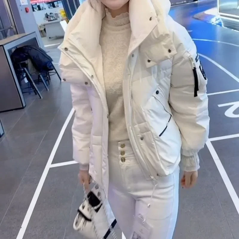Creamy White Short  Down Jacket Women  Thickened Winter Fashion Small Man Hooded Loose Design Simple Commuter Short Trench Coat