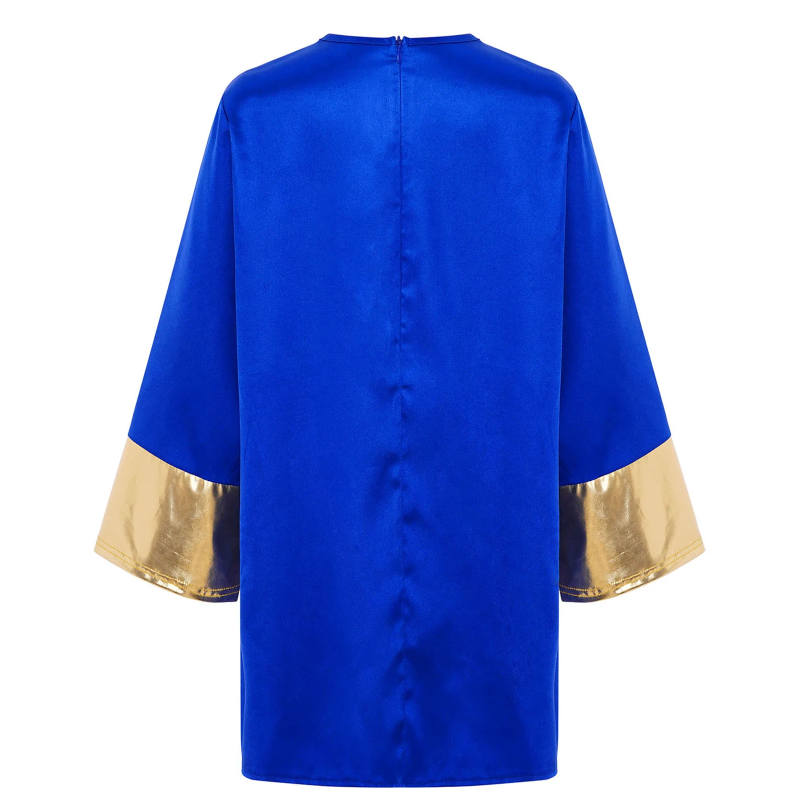 أطفال بنين بنات العبادة الثناء الرقص الأعلى جولة الرقبة طويلة الأكمام سستة معدنية اللون كتلة المرقعة رداء الكنيسة جوقة زي #4