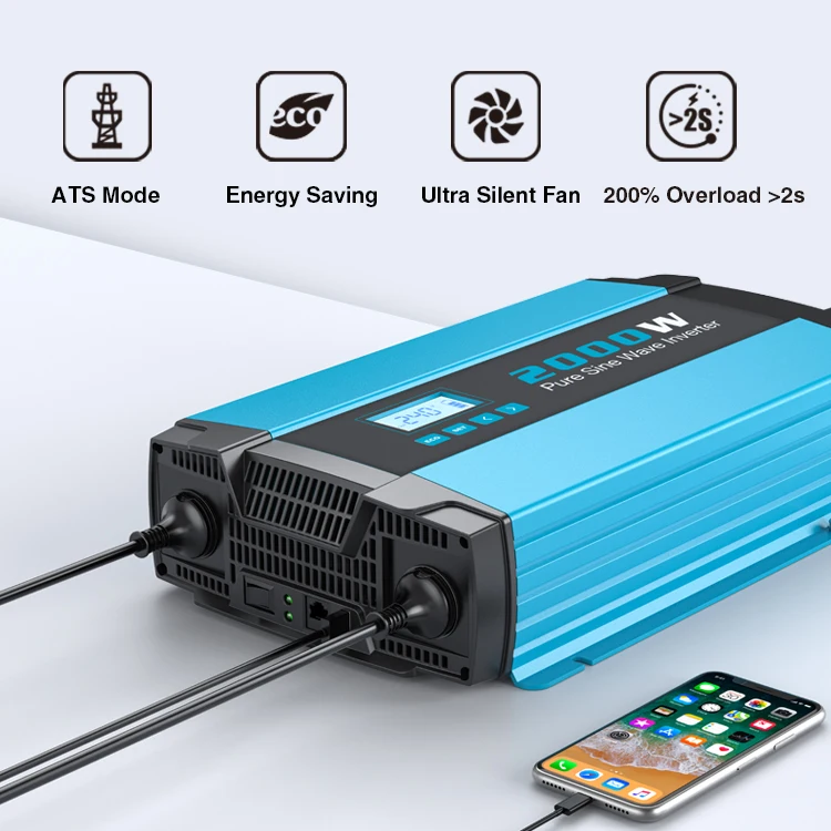 2000W Pure Sine Wave Power Inverter 240Vac Output Voltage for 200Ah Battery Home Energy Storage System Power Converter Pro