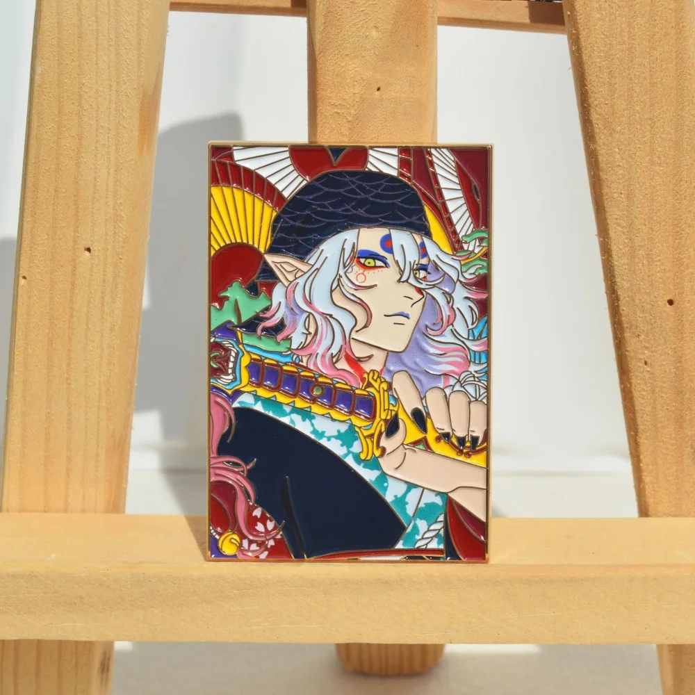 Insignia de cosplay de Anime Mononoke, figura de Metal, alfileres de solapa cuadrados, broches de disfraz Unisex, decoración de bolsa, accesorios de fiesta