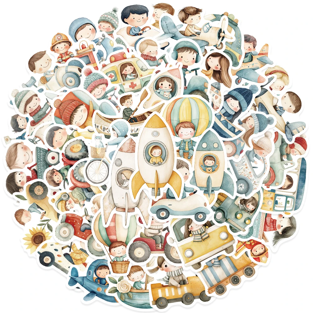 50pcs Cartoon Transportation Vehicles Stickers Cute Graffiti Decal DIY Handbook Diary Luggage Guitar Stickers For Students Gifts