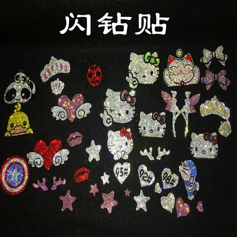 Kawaii Hello Kitty Anime Self Adhesive Crystal Rhinestone Decorative Stickers Fashion Girls Y2k Car Decal Auto Accessories Gifts