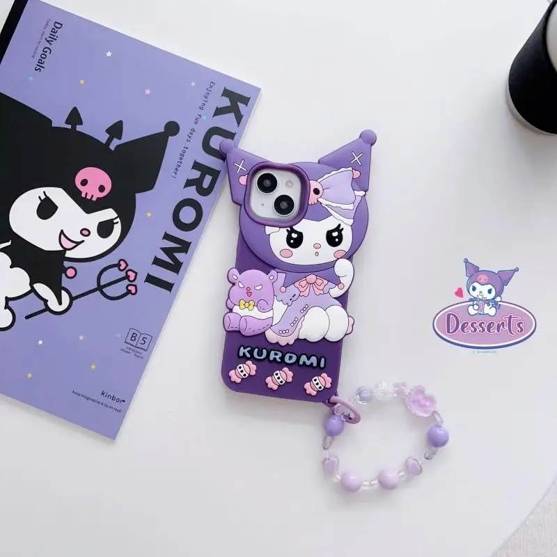 

Новый чехол для телефона Sanrio Kuromi Kawaii Apple, подходит для Iphone серии 14/13/12/11, силиконовый защитный чехол с бесплатной подвеской