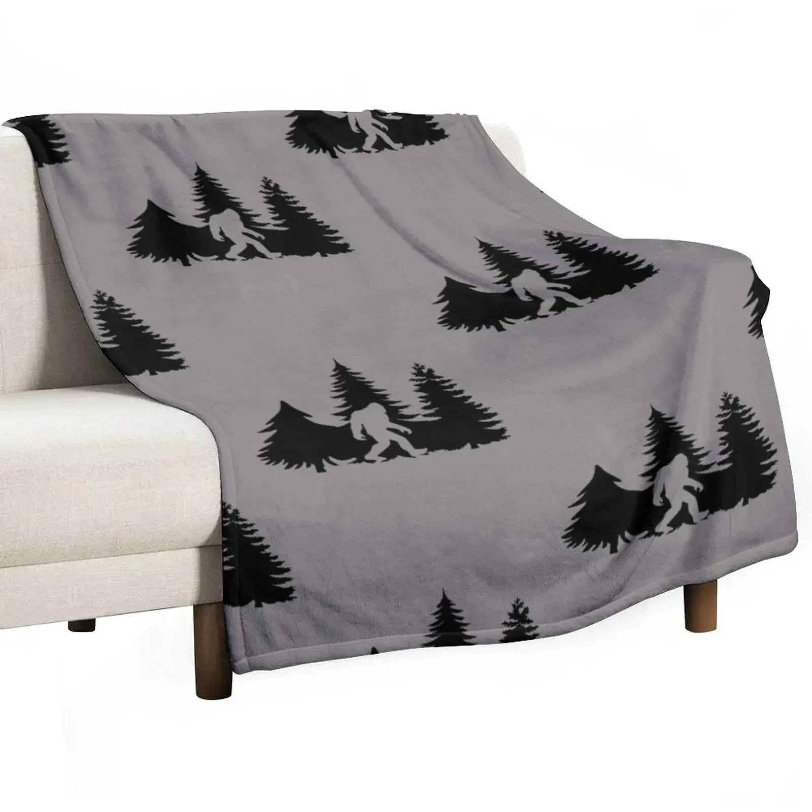 Bigfoot Silhuette in the Forrest Throw Blanket Soft Big Thin Blankets