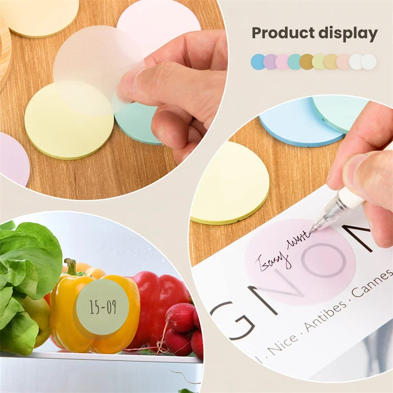 Transparent Sticky Notes, Round Clear Waterproof 1.97 x 1.97 inch See Through Memo Pad, Self-Adhesive Translucent Writable Tabs