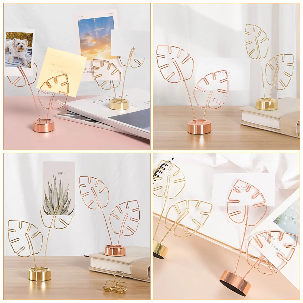 2Pcs Multi-Functional Note Clip Holder Stainless Steel Desktop Decor Memo Stand Photo Card Display Home Party Decoration