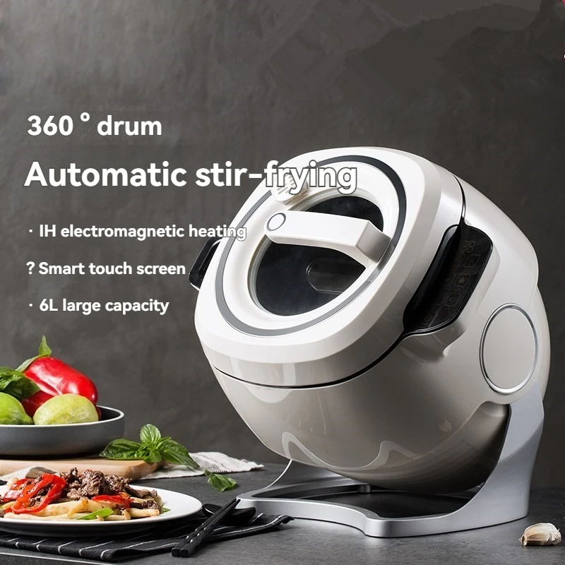 6L Automatic Drum Cooking Machine 2000W Multi-Function Intelligent Frying Pan Must-Have Artifact 220V Home-use Commercial