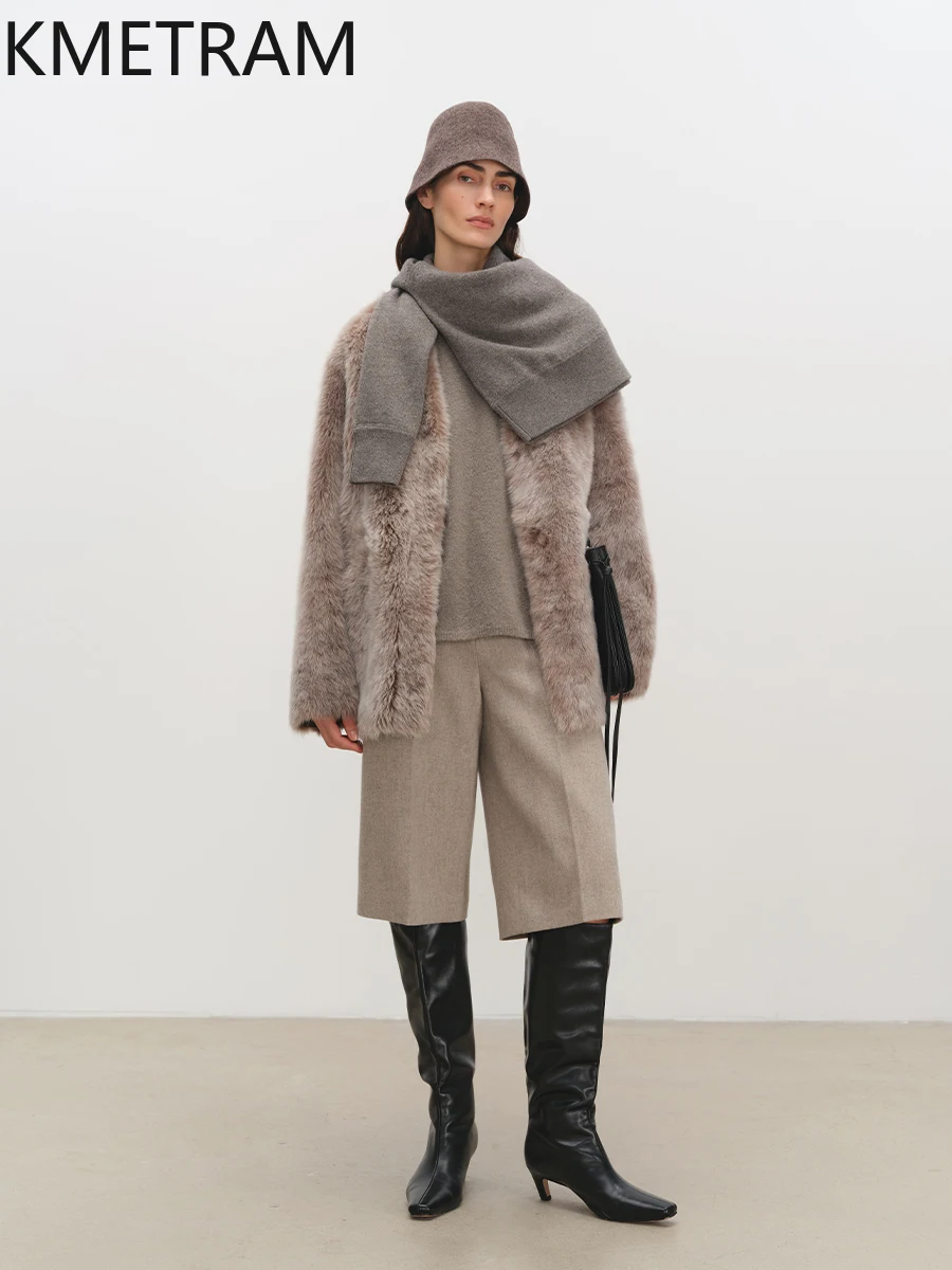 Damska kurtka z prawdziwej wełny owczej Natural Lagon, dwustronna, z futrem, dekolt w serek, luksusowa futrzana kurtka, odzież zimowa 2025, шуба