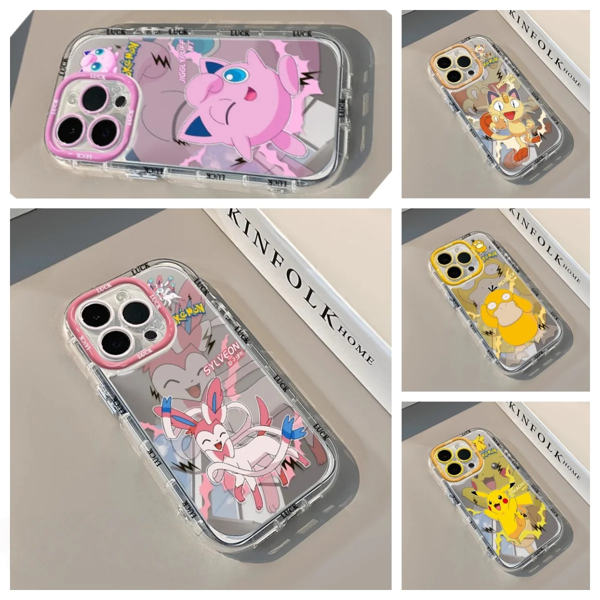 Niedliche Sylveon Pikachu Spiegel-Handyhülle für iPhone 11 12 13 14 15 16 17 Pro Max Plus Air 16E Psyduck Meowth Jigglypuff Cover