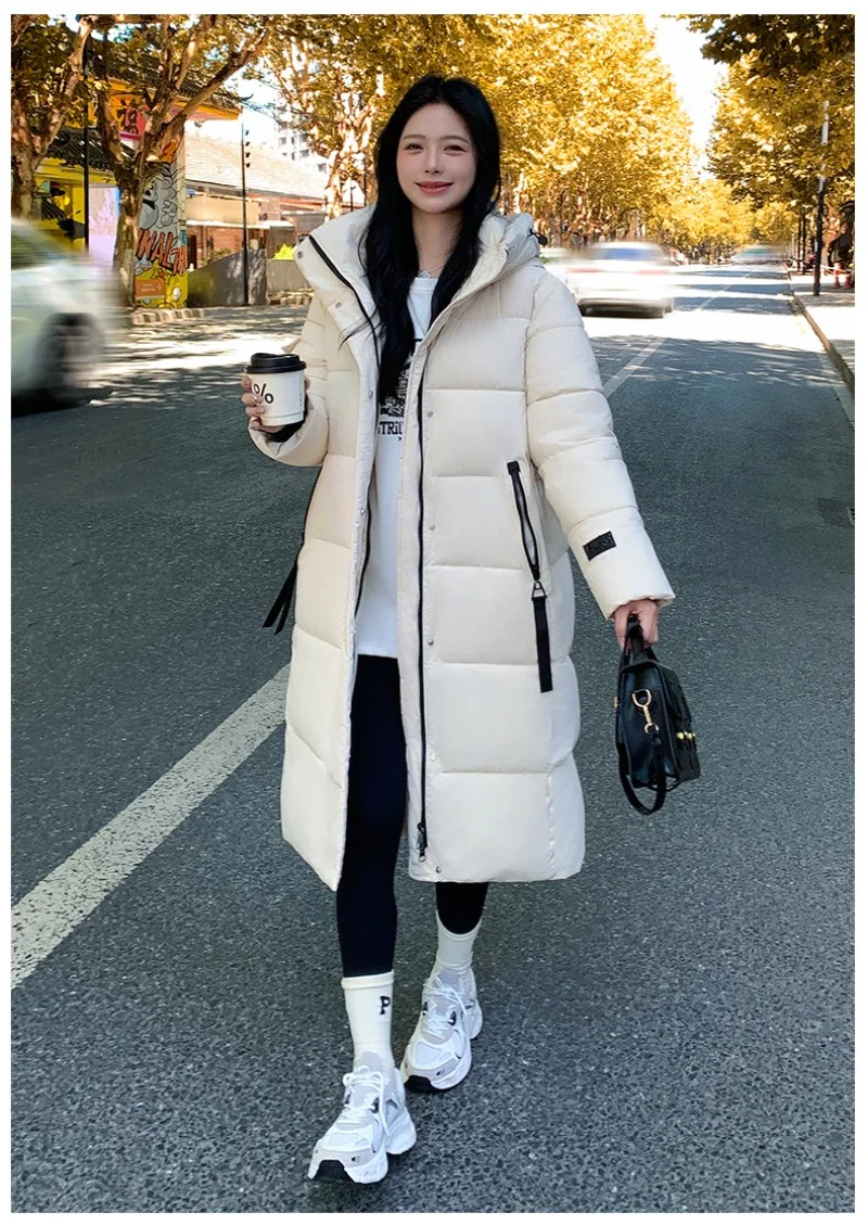 2026 Fashion Down Winter Cotton-padded Jacket Men Women Couple Clothes Long Parkas Thicken Warm Tops Hooded Overcoat Loose Coats